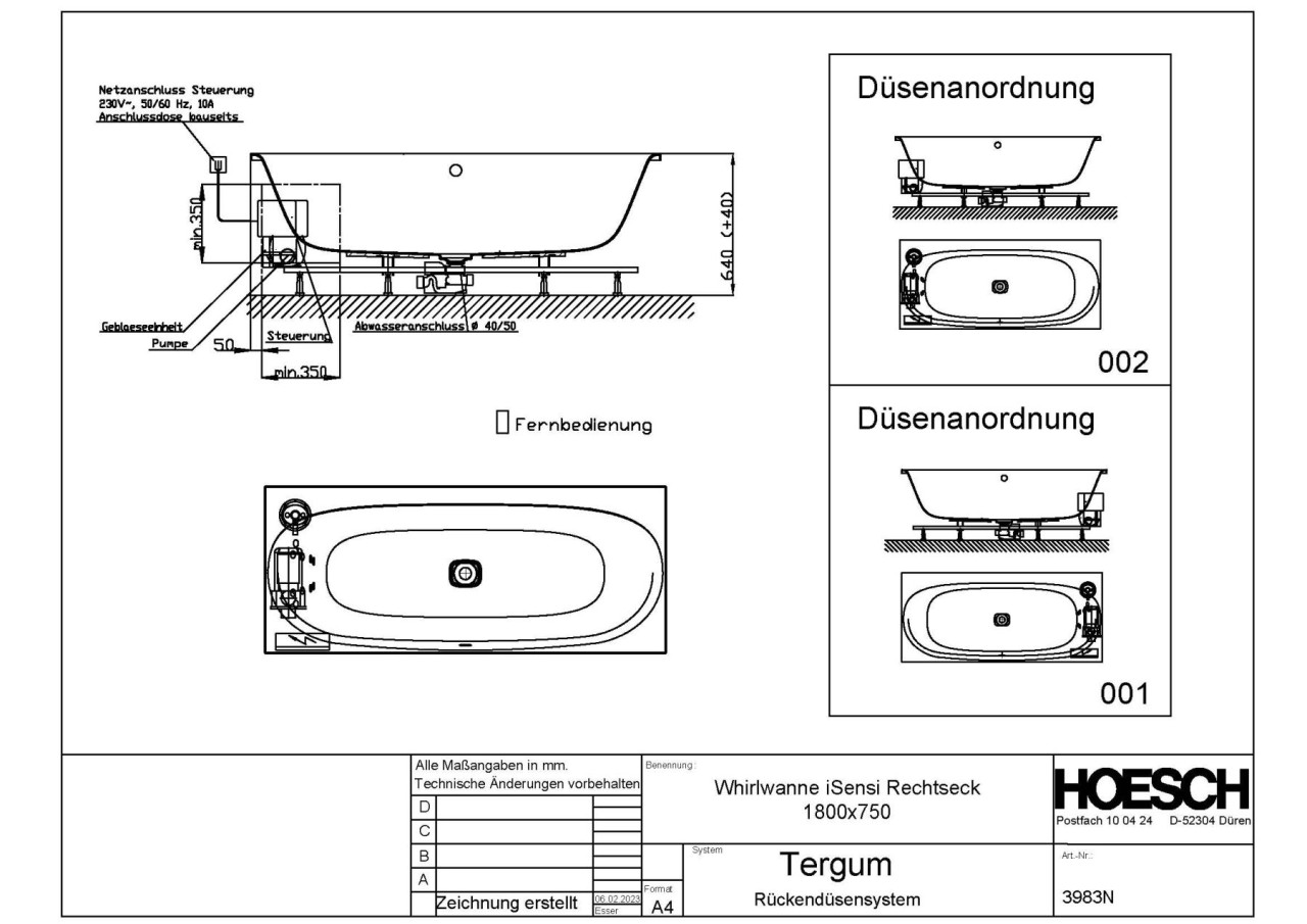 Hoesch Whirlpool iSensi Rechteck 1800x750 Tergum, Weiß/verchromt/Motor rechts, 3983N.010305001 3983N.010305001 Image