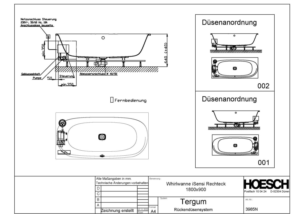 Hoesch Whirlpool iSensi Rechteck 1800x900 Tergum, Weiß/verchromt/Motor rechts, 3985N.010305001 3985N.010305001 Image
