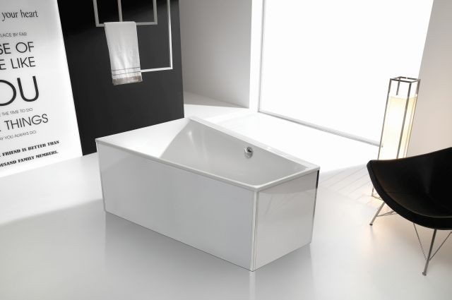 Hoesch Glasverkleidung Weiss freistehend Badewanne Trapez 1800x1200 rechts 47984.550 47984.550 Image