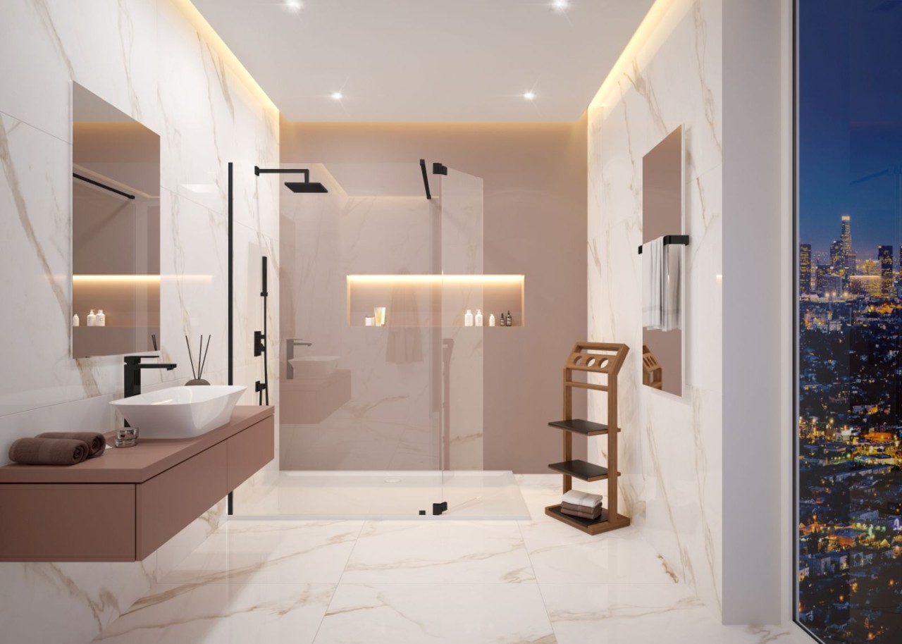 Hoesch Duschabtrennung Lumia+ Wand für DA Walk-In 1990x370mm, Profil in Schwarz, 8629461.101414 8629461.101414 Image