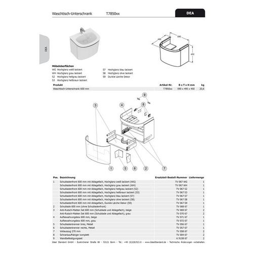 Ideal Standard Schubladenfront DEA, für WT-US b:600mm, TV067S3 mit Ablage, Hochglanz hellbraun lacki TV067S3