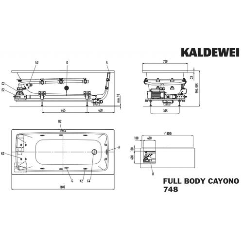 Kaldewei Badewanne CAYONO Mod.748 FULL BODY, 1600 x 700, alpin,re,int. Einl.,Sicht. chrom 274860280001