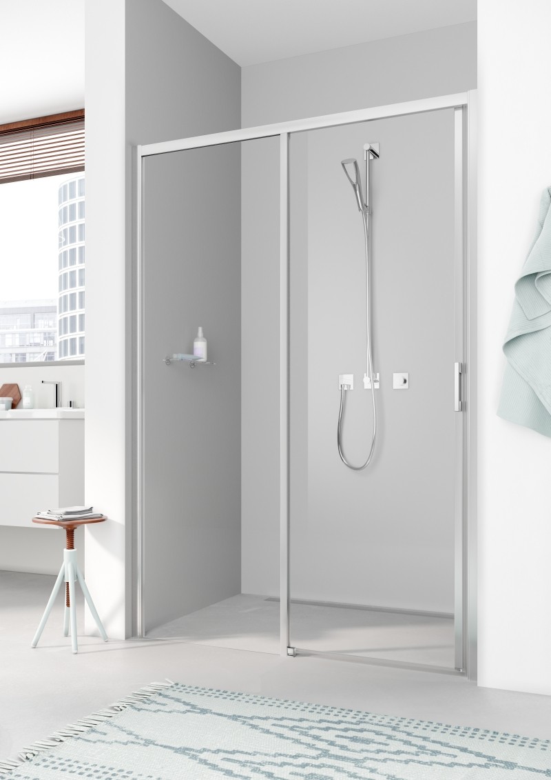 Kermi Gleittür Liga D2L 1230x1850, silber mattglanz ESG klar mit KermiClean LID2L123181PK Image