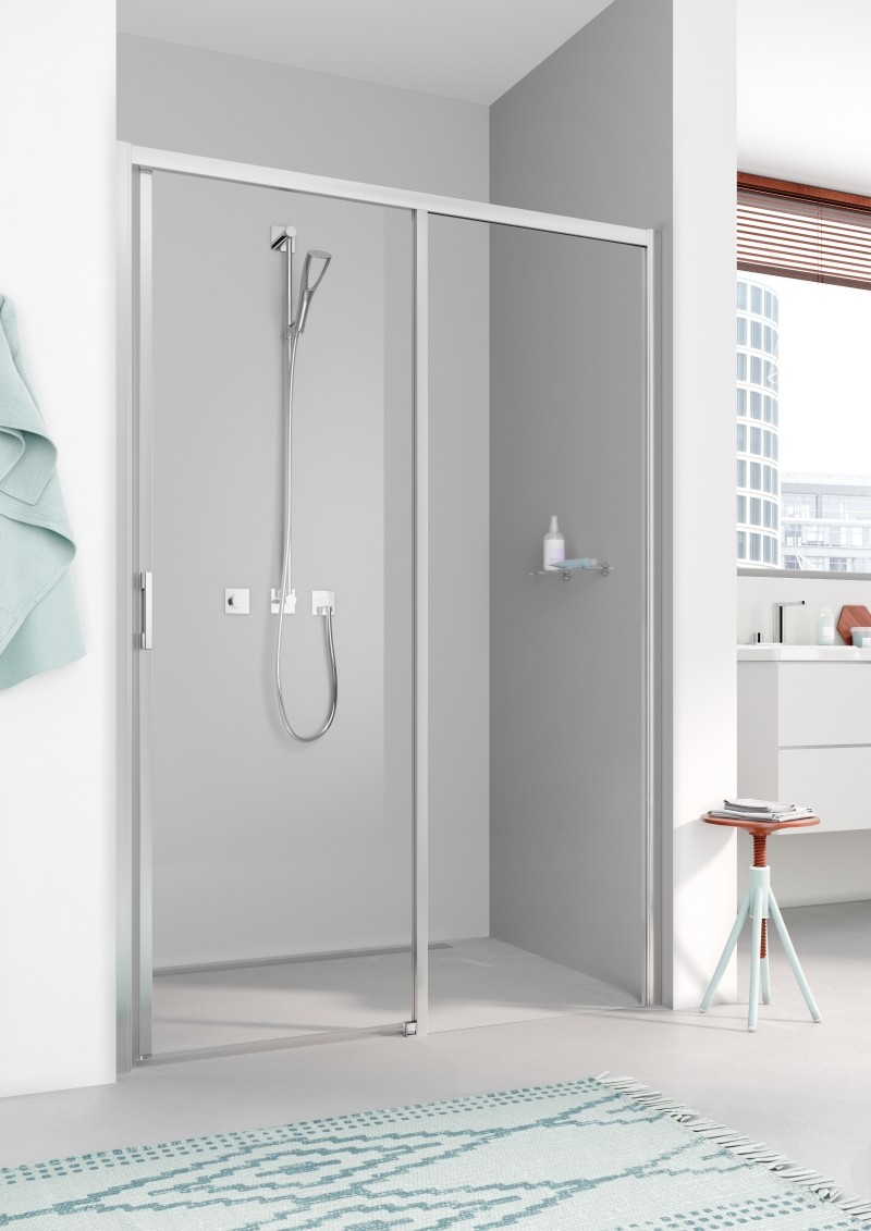 Kermi Gleittür Liga D2R 1430x2000 GAK: 1380-1430, silber hochglanz ESG klar LID2R14320VAK Image