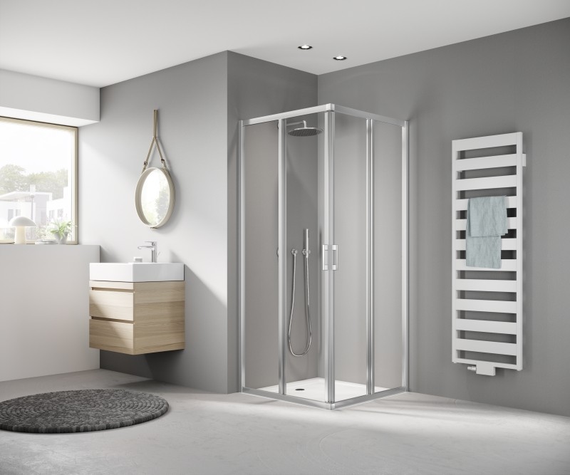 Kermi Eck-Halbt. re Liga E2R 1000x1850 BV: 975-1000, silber hochglanz ESG klar mit KermiClean LIE2R10018VPK Image