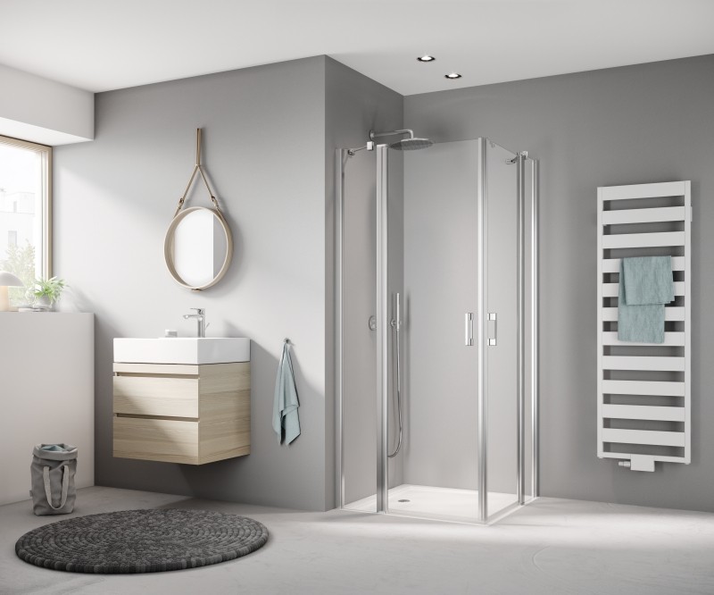 Kermi Eck-Halbteil rechts Liga EPR 1230x2000, silber mattglanz, ESG klar, LIEPR123201AK LIEPR123201AK Image