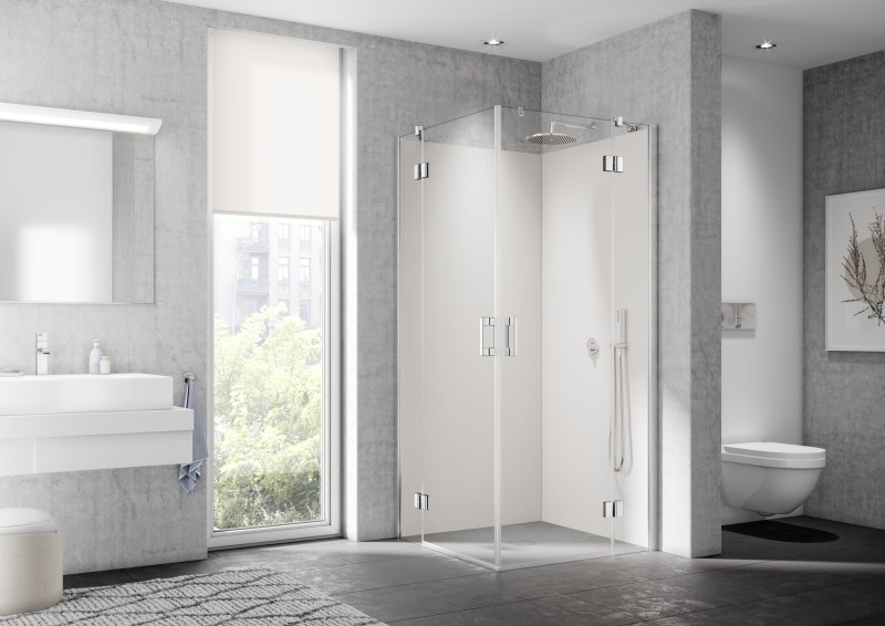 Kermi Eck-Halbt. re LIGA ETR 0750x2000 BV: 725-750, silber hochglanz ESG klar mit KermiClean LIETR07520VPK Image