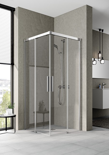 Kermi Eck-Halbteil links Nica C2L 1200x2000, silber hochglanz, ESG Opaco mit KermiClean NIC2L12020VYK Image