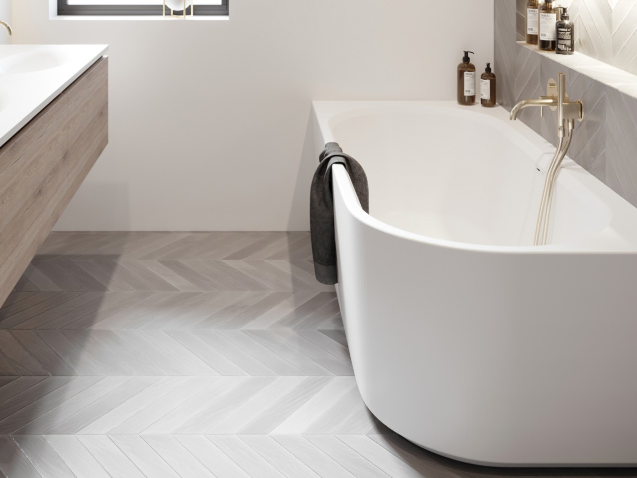 Riho wandstehende Badewanne Desire Corner 184x84 R weiß Sparkle Mood, B087010005 B087010005 Image