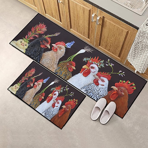 Bauernhaus Hühnerbereich Teppich Küchenmatte rutschfeste ölfeste Bodenmatte Wohnzimmerteppich Indoor Outdoor Matte Schlafzimmer Dekor Badezimmermatte Eingangsteppich Türmatte Image