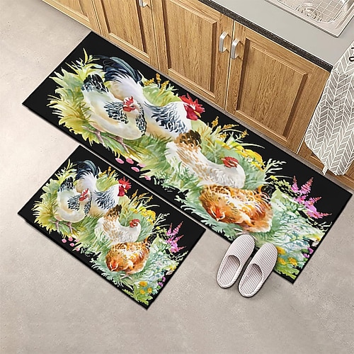 Bauernhaus Hühnerbereich Teppich Küchenmatte rutschfeste ölfeste Bodenmatte Wohnzimmerteppich Indoor Outdoor Matte Schlafzimmer Dekor Badezimmermatte Eingangsteppich Türmatte Image