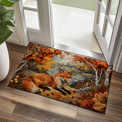 Herbst Quilt Fuchs Fußmatte Küchenmatte Bodenmatte rutschfeste Bereich Teppich ölfester Teppich Indoor Outdoor Matte Schlafzimmer Dekor Badezimmermatte Eingangsteppich Image