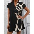 Damen Arbeitskleidung A Linie Kleid Modisch B¨¹ro Arbeitsmode Minikleid Bedruckt V Ausschnitt Kurzarm Farbblock Lockere Passform Schwarz Sommer S M L XL 2XL