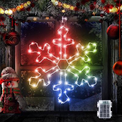 Christmas Snowflake Window Light Decoration 36 LED Timer 8 Modes Waterproof Battery Powered Christmas Lights Decoration Outdoor Indoor Porch Wall Door Christmas Holidays