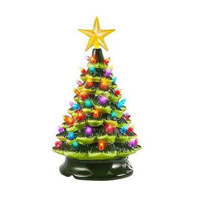 Christmas Tree Ceramic Christmas Tree Tabletop Decoration LED Light Hand-Painted Vintage Christmas Holiday Decoration 1PC