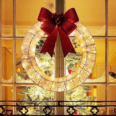 Christmas Wreath 50CM Metal Luminous Wreath LED Warm Light Christmas Decorations