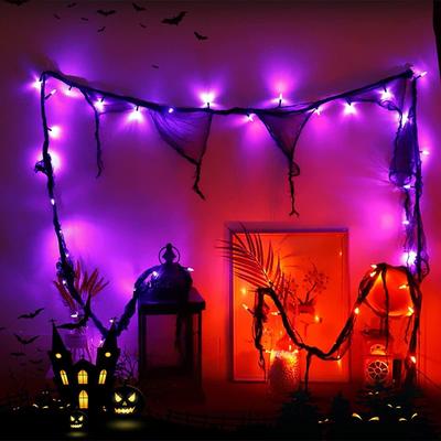 Halloween String Lights Indoor 30LED Orange Decorations with Black Gauze Battery Operated 9.9Ft Creepy Cloth Spooky Lights Gothic Party Room Decor 2 Modes Steady/Flickering Lights