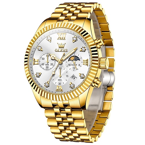 Montre à quartz OLEVS pour hommes montre-bracelet de sport en plein air mode phase de lune calendrier lumineux étanche acier cadeau pour la fête des pères