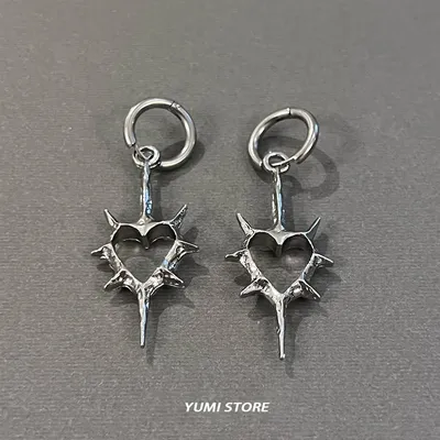 2024 Punk Thorn Heart Earrings For Women Trend Titanium Steel Gothic Heart Drop Earrings Hip Hop