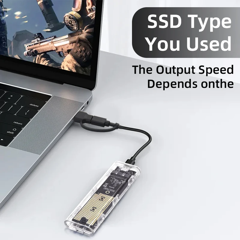 M.2 NVME PCIe NGFF SATA Dual Protocol SSD-Gehäuse Klare USB Typ C 10 Gbit/s PCI-E M2 SSD Transparentes externes Gehäuse Festplattenbox Image