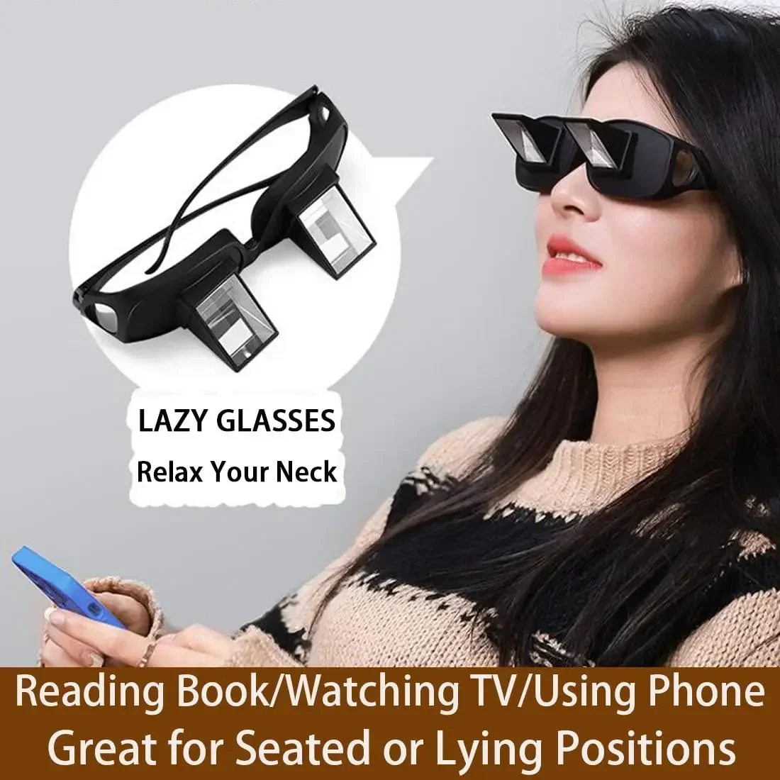 Lazy Glasses Bettprisma, horizontale High-Definition-Brille, Periskop, Liegenbrille zum Lesen und Fernsehen im Bett Image