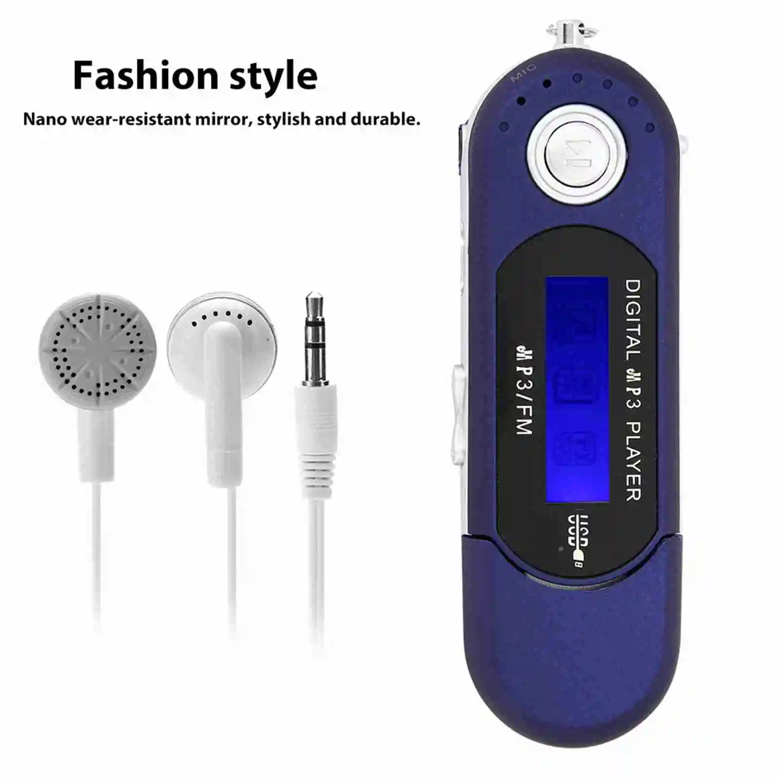 Tragbarer Musik-MP3-USB-Player mit LCD-Bildschirm, Sprachspeicherkarte (Schwarz, Blau, Weiß) Image