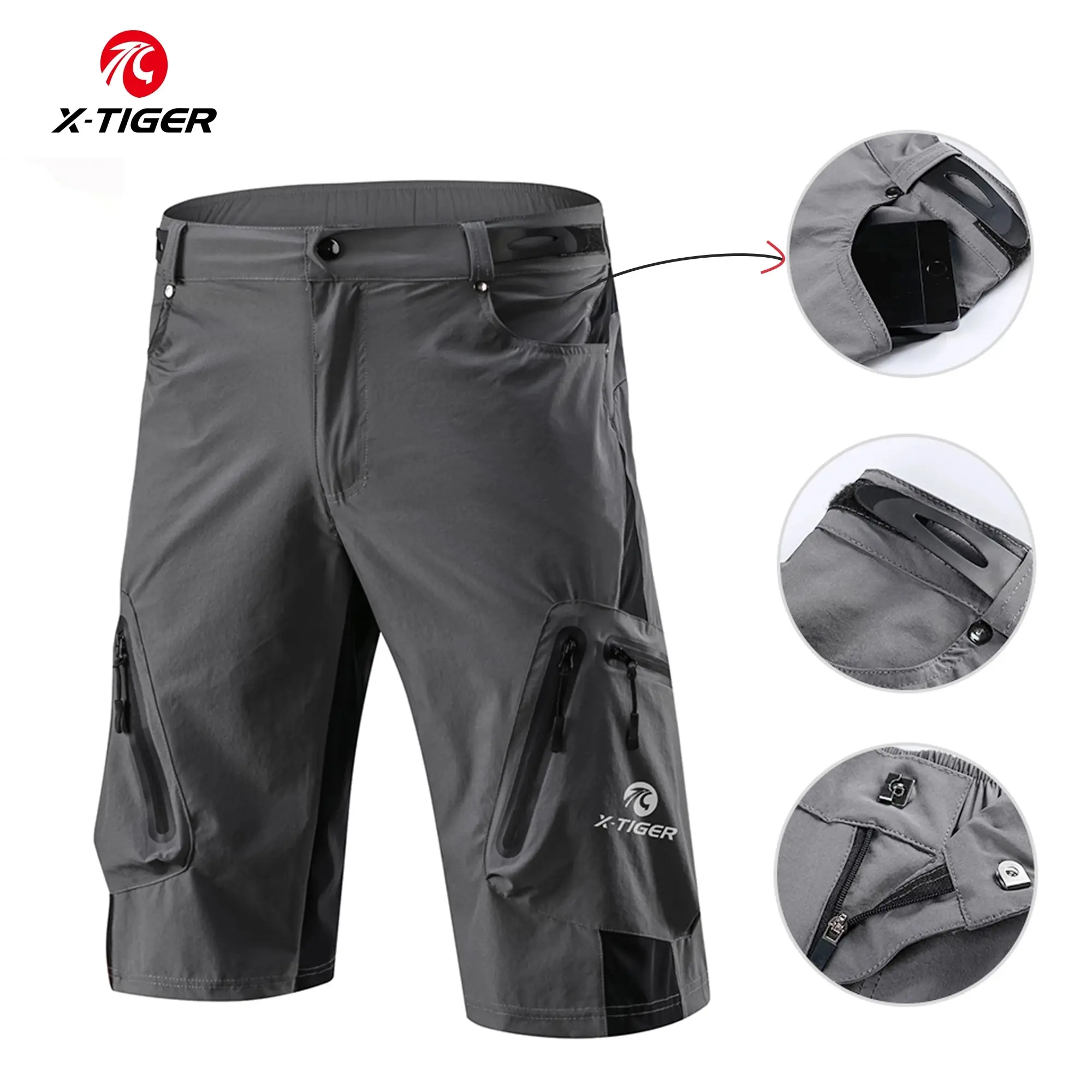 X-TIGER VTT Shorts multi-poches respirant ample équitation route vtt Shorts Sports de plein air imperméable pantalons de cyclisme