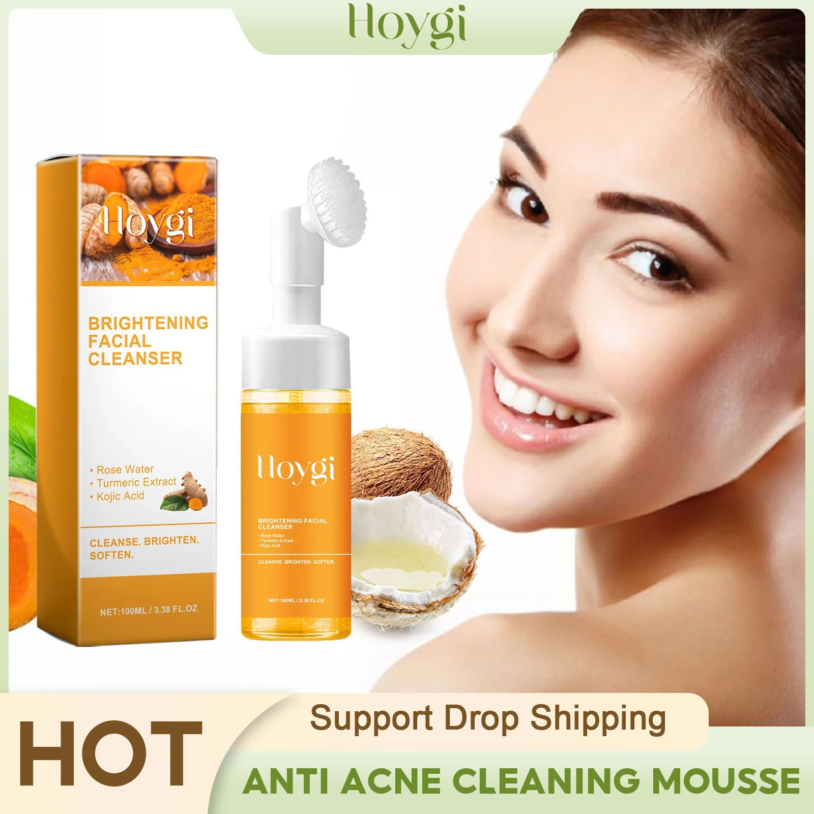 Detergente alla curcuma Anti Acne Controllo del petrolio Rimozione di punti neri Pulizia della pelle Schiarente Ringiovanimento Schiuma detergente per il viso Detergente per il viso