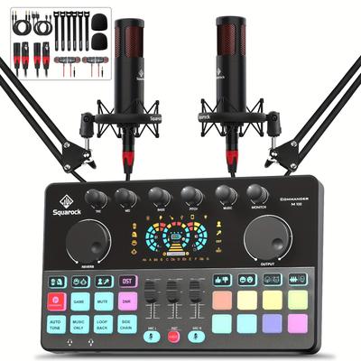TEMU Podcast Equipment Bundle For 2, Audio Interface Dj Mixer With Studio Microphone For Podcast, Live Streaming, Recording Commander M100