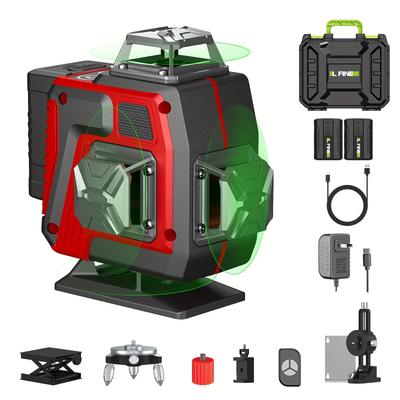 TEMU 16 Line Green Laser Level Set, Including Luxury Suitcase And 2 2400mah Long Battery Life Batteries