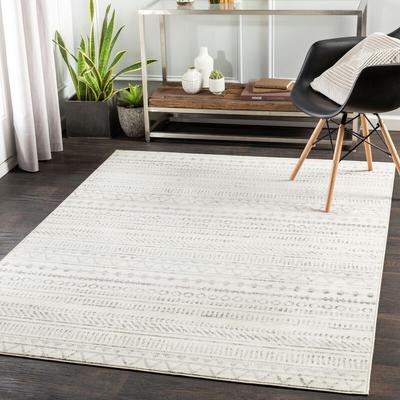 Teppich Kurzflor Wohnzimmer Skandi Boho Design Ethno Grau und Weiß 152 x 213 cm - Surya