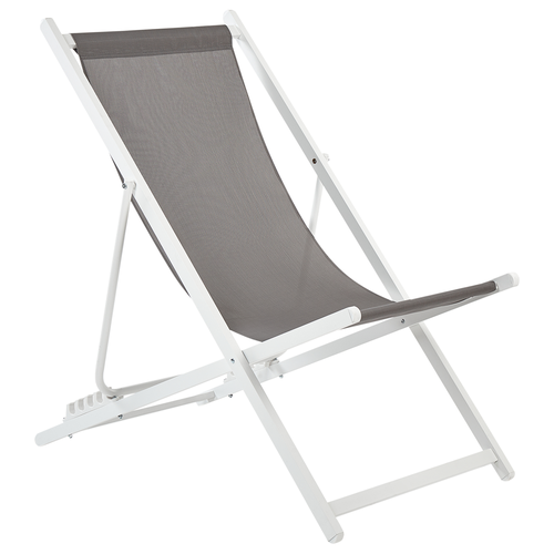 Liegestuhl Weiß Aluminium mit Stoffbespannung Grau Faltbar Klappbar Verstellbar Modern Garten Terrasse Outdoor Balkon Möbel Ausstattung