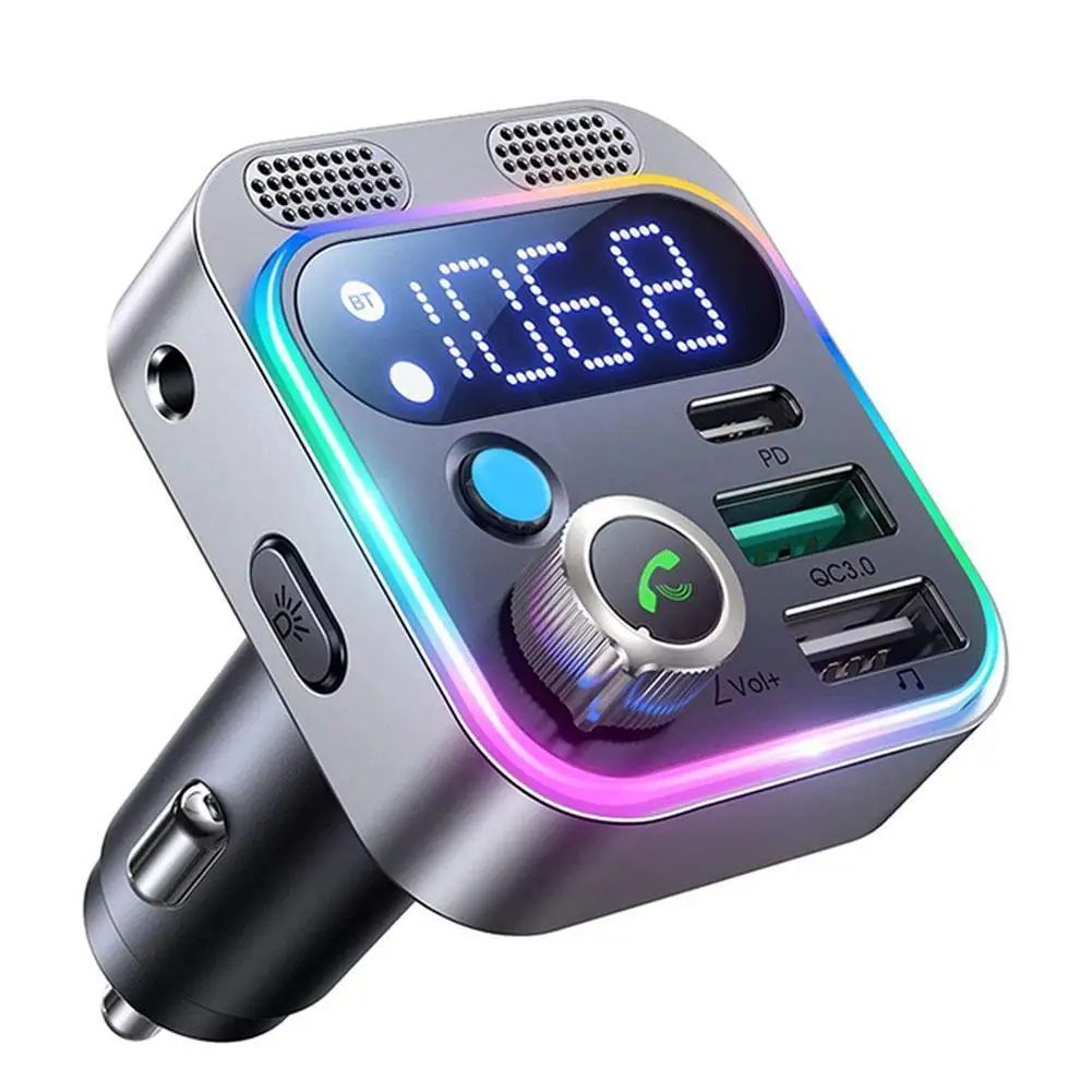 2023 Bluetooth 5.2 FM Transmitter For Car, [Stronger Dual Mics Deep Bass Sound] , 48W PD&QC3.0 Car Charger Bluetooth Adapter