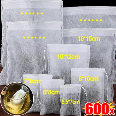 50/600PCS Disposable Tea Bags Non-woven Sealing Teabags Filter Paper with Drawstring Kitchen Teaware