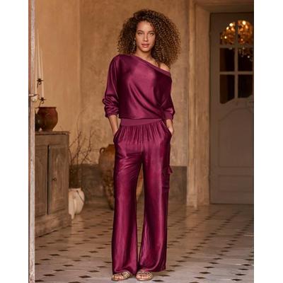 Boston Proper - Maroon Red - Slouchy Charmeuse Cargo Lounge Set - XL