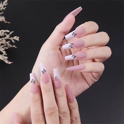 24pcsDetachable Long Ballerina False Nails With Design Wearable Fake Nails Full Cover Nail Tips