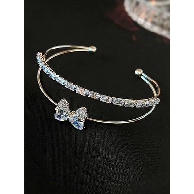 Women's Gold Plated Copper and Zircon Bracelet Set – Elegant Butterfly and Baguette Cut Design Bangles for Fashionable Outfits and Special Occasions