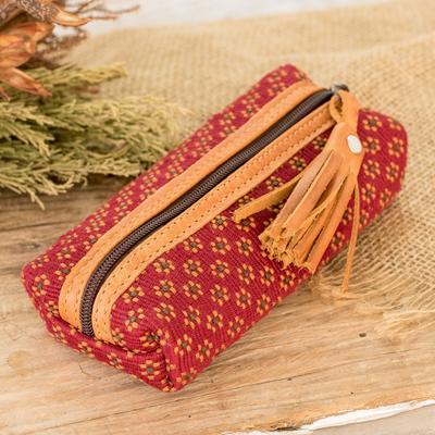 Cherry Ditsy,'Handwoven Floral-Patterned Red Cotton Pencil Case'