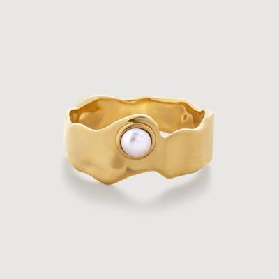 Gold Capri Button Pearl Stacking Ring Pearl