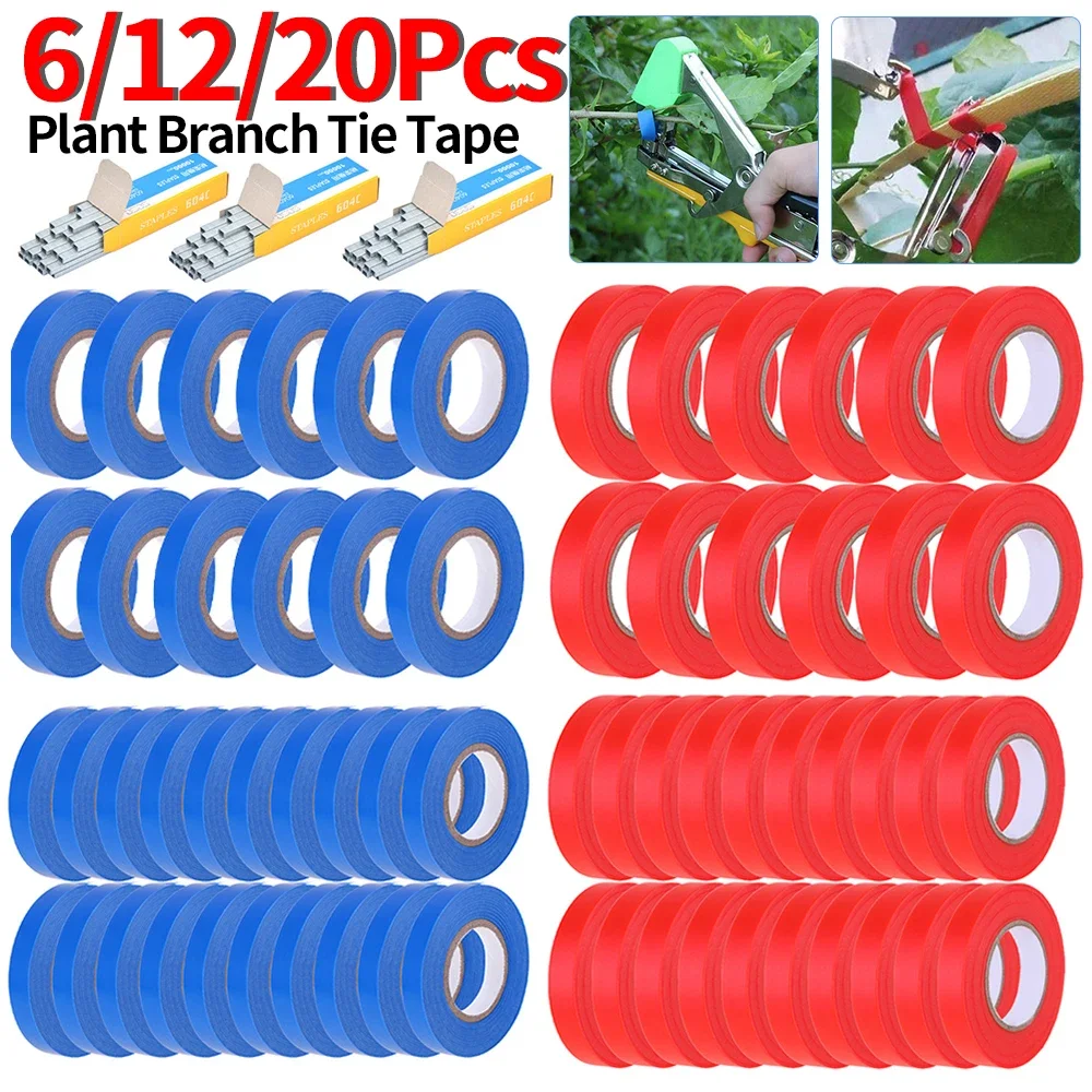 6/12/20pcs Pflanzen zweig Krawatten band Hand binden Binde werkzeuge mit 1Box Heft klammer für Garten binde maschine Gemüse Obstbaum Tapenter Image
