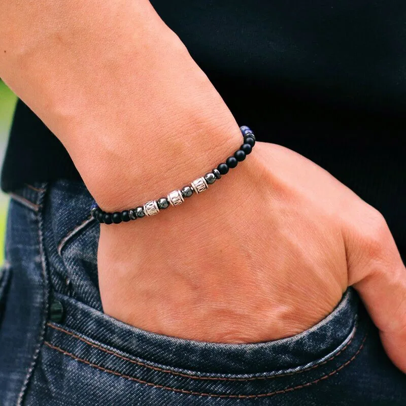 Noter Männer 4mm Stein Armband Sanskrit Meditation Yoga Perlen Armband Casual Schmuck Zubehör Pulseira Masculina Geschenk Für Ihn Image