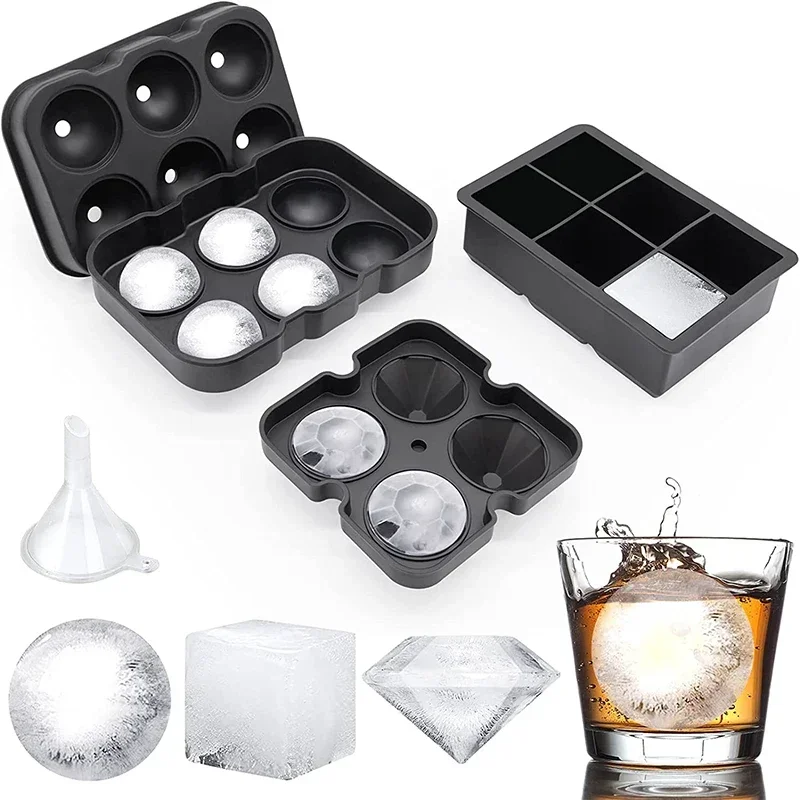 Große Eiswürfelschalen, Silikon-Eiswürfelformen für Gefrierschrank mit Deckel, wiederverwendbare Whiskey-Eisform, Kugel, Diamant-Eisform JT08 Image