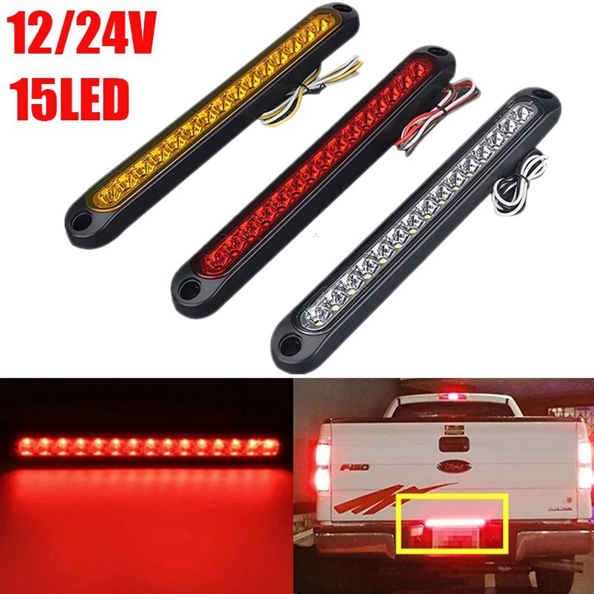 1 Stück Universal-LED-Rücklicht für Anhänger, LKW, LKW, Pickup – Brems-/Stopp-/Blinker, 12 V–24 V, 15 LEDs, Lichtleistenstreifen Image