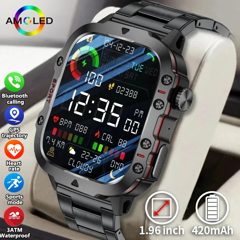 2025 neue Militär GPS Tracker Smart Uhr Männer IP68 5ATM Outdoor Sport Fitness Tracker Gesundheit Monitor 1,96 