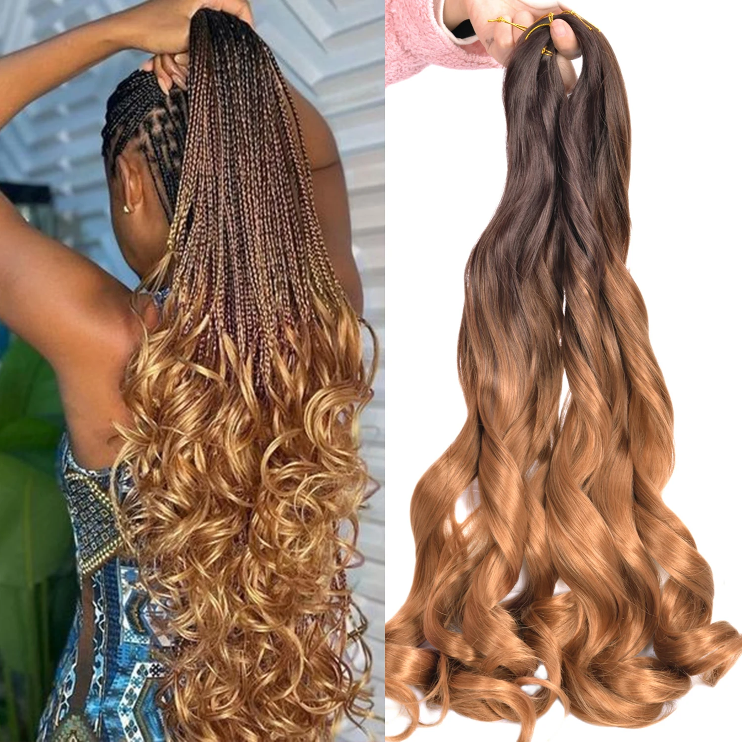 Lose Welle Spiral Curl Zöpfe Kunsthaar Französisch Locken Flechten Haarverlängerungen Hochtemperatur Ombre Vorgedehntes Haar Image