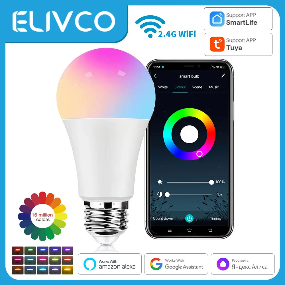 Tuya Smart Bulb E27 WiFi Dimmbare LED-Glühbirne Bluetooth/Zigbee RGBCW 100-240V Smart Life App-Steuerung Unterstützung Alexa Google Hom Image