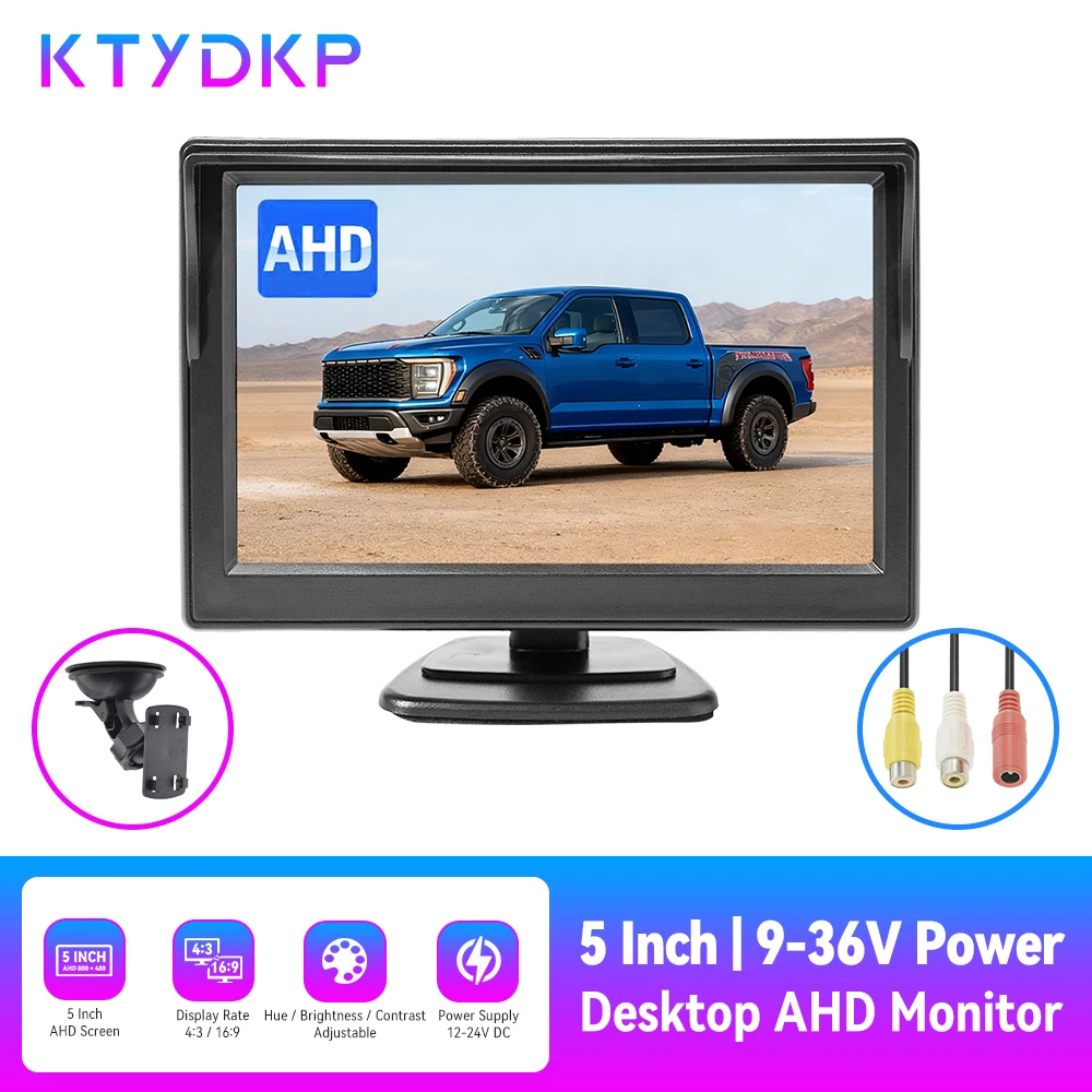 KTYDKP 5-Zoll-Auto-AHD-Monitor mit 2-Wege-Videoeingang, 5-Zoll-TFT-Display für Rückfahrkamera, Parkplatz, Rückfahrkamera Image