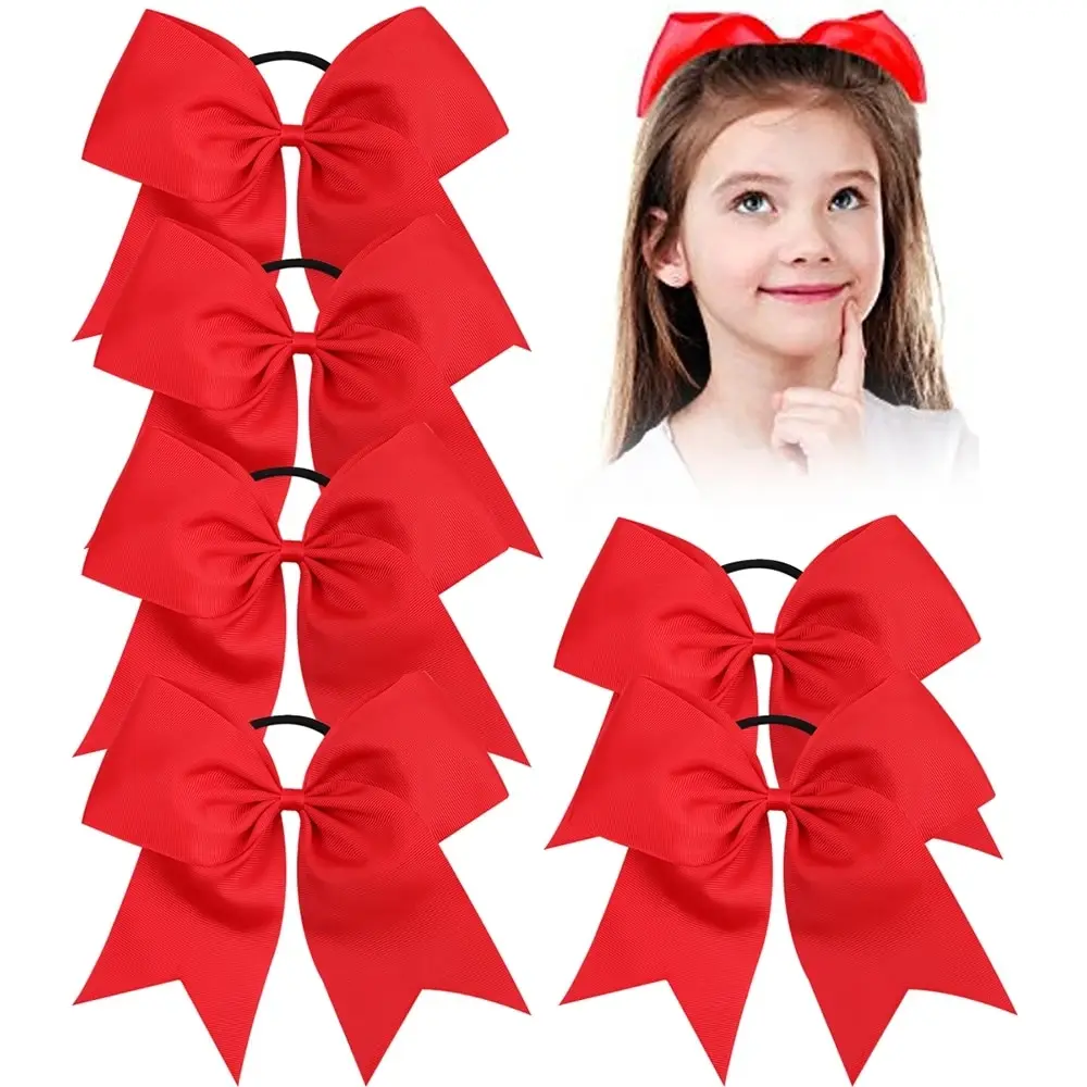 6 pc 8 inch große Cheer Bow Haar gummi Pferdes chwanz Gummiband handgemachte Boutique Haarschmuck für Cheerleading Teen Girls Sport Image