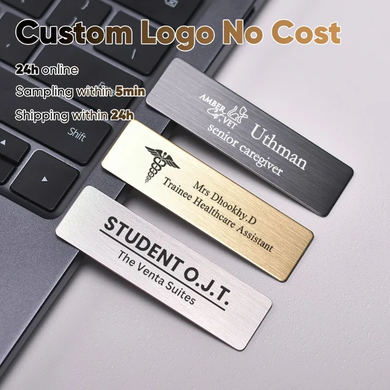 7 x 2 cm 1 pz spille personalizzabili gratuite pin testo inciso personalizzato logo targhetta identificativa aziendale acciaio metallo nome personalizzato distintivi