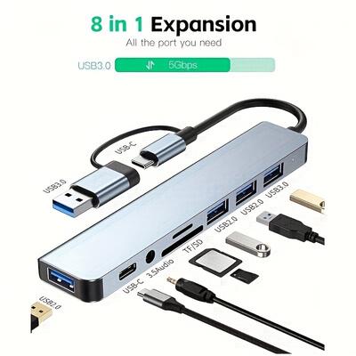 TEMU Usb , With 4 Usb , 1 Usb-c Port, Tf/sd Card Reader, Audio , Compatible With Tablet/laptop/mobile Phone